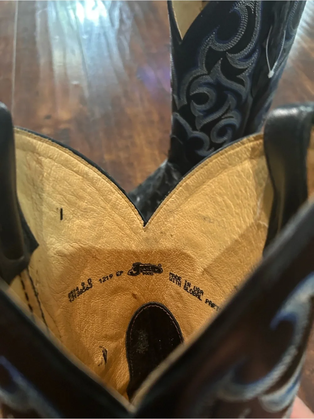 Justin Black Ostrich Leather Square Toe Cowboy Boots - Picture 3 of 5